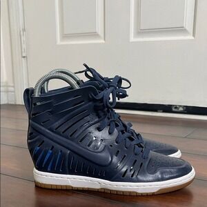 Nike Dunk Sky Hi 2.0 Joli Blue Leather Wedge Cut Out Sneakers Women's Size 6.5